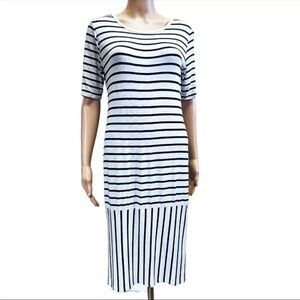 NWT LuLaRoe Julia White/Black Striped Short Sleeve Midi Sheath Dress. Size XL.
